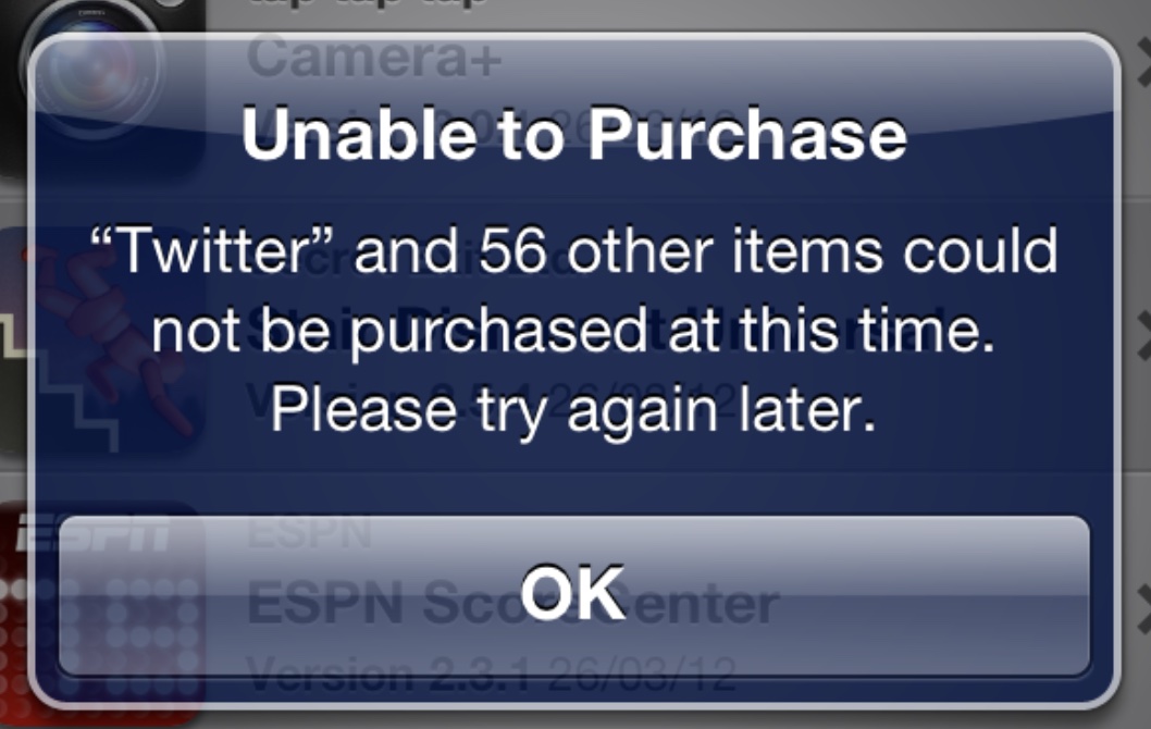 AppStore Unable to Purchase Error