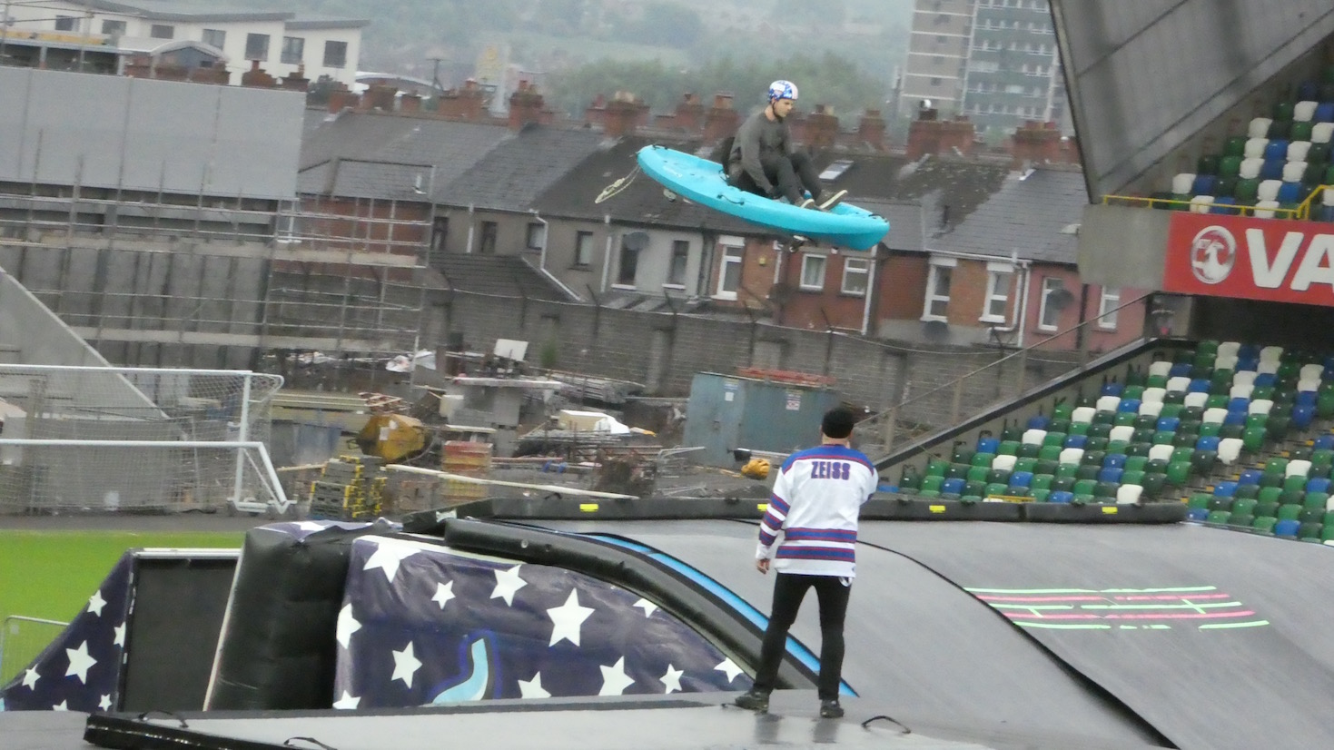 Nitro Circus, Windsor Park, Belfast 10th June 2016 - Yes indeed, that is a conoe and no it ain't going to land in water!