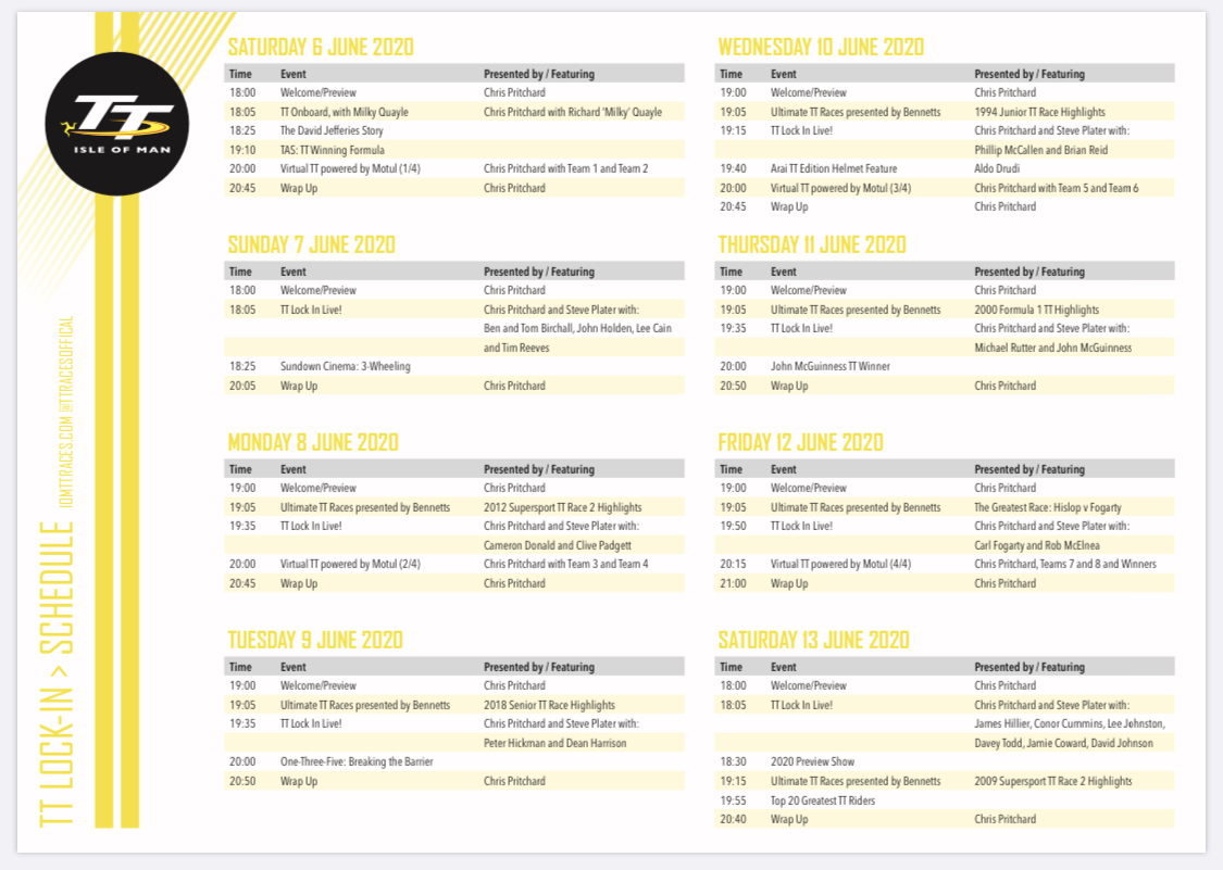 TT LOCK-IN 2020 SCHEDULE :
