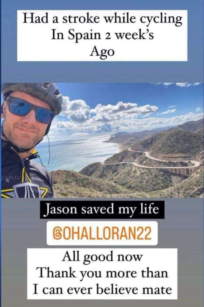 Social Media Post from Ian Hutchinson explaining he recently suffered a stroke whilst cycling in Spain.