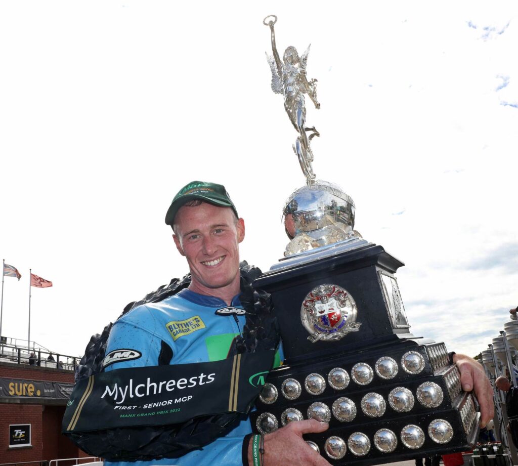 Stephen Smith with the 2022 Manx Grand Prix Trophy