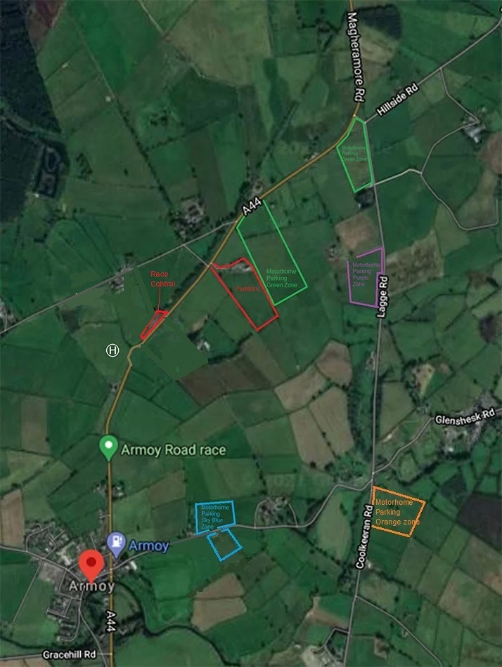 2026 Armoy Road Races Motorhome Parking Map